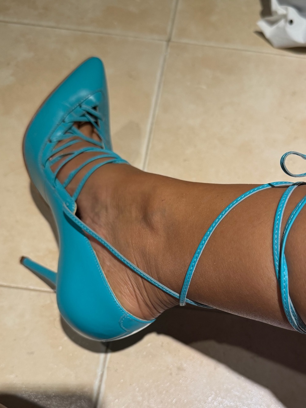 Andrea Turquoise Lace-Up Pointed Toe Stiletto Heels leather